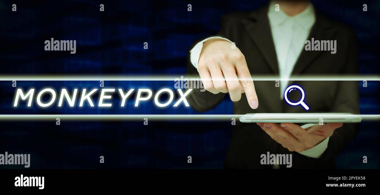 Affiche Monkeypox. Mot pour poxvirus de l'Afrique causé principalement par les rongeurs sauvages et les primates Banque D'Images