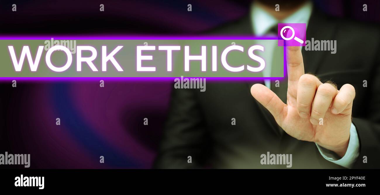 Affiche présentant l'éthique professionnelle. Aperçu de l'entreprise Ensemble de valeurs axées sur l'importance du travail Banque D'Images