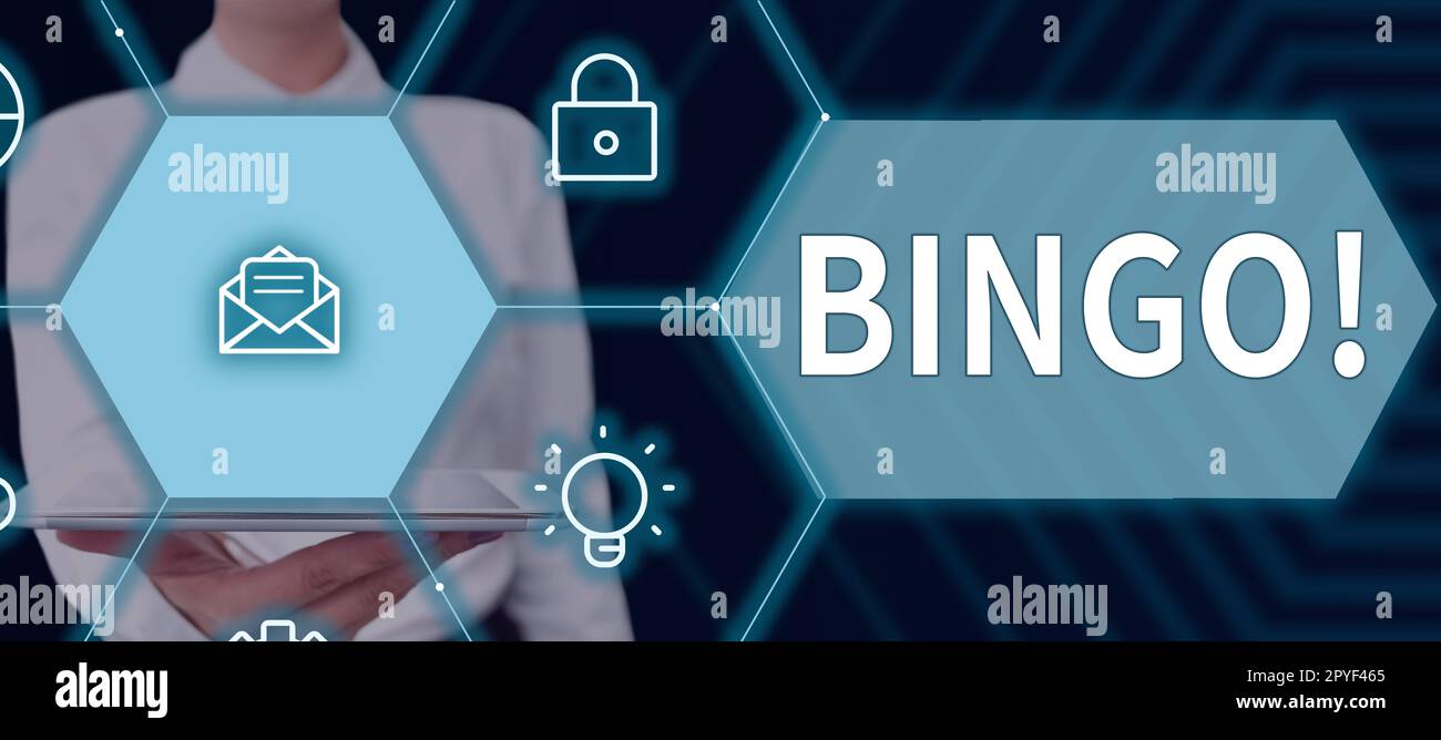 Légende conceptuelle Bingo. Mot pour le jeu de hasard dans lequel chaque joueur correspond aux numéros imprimés Banque D'Images