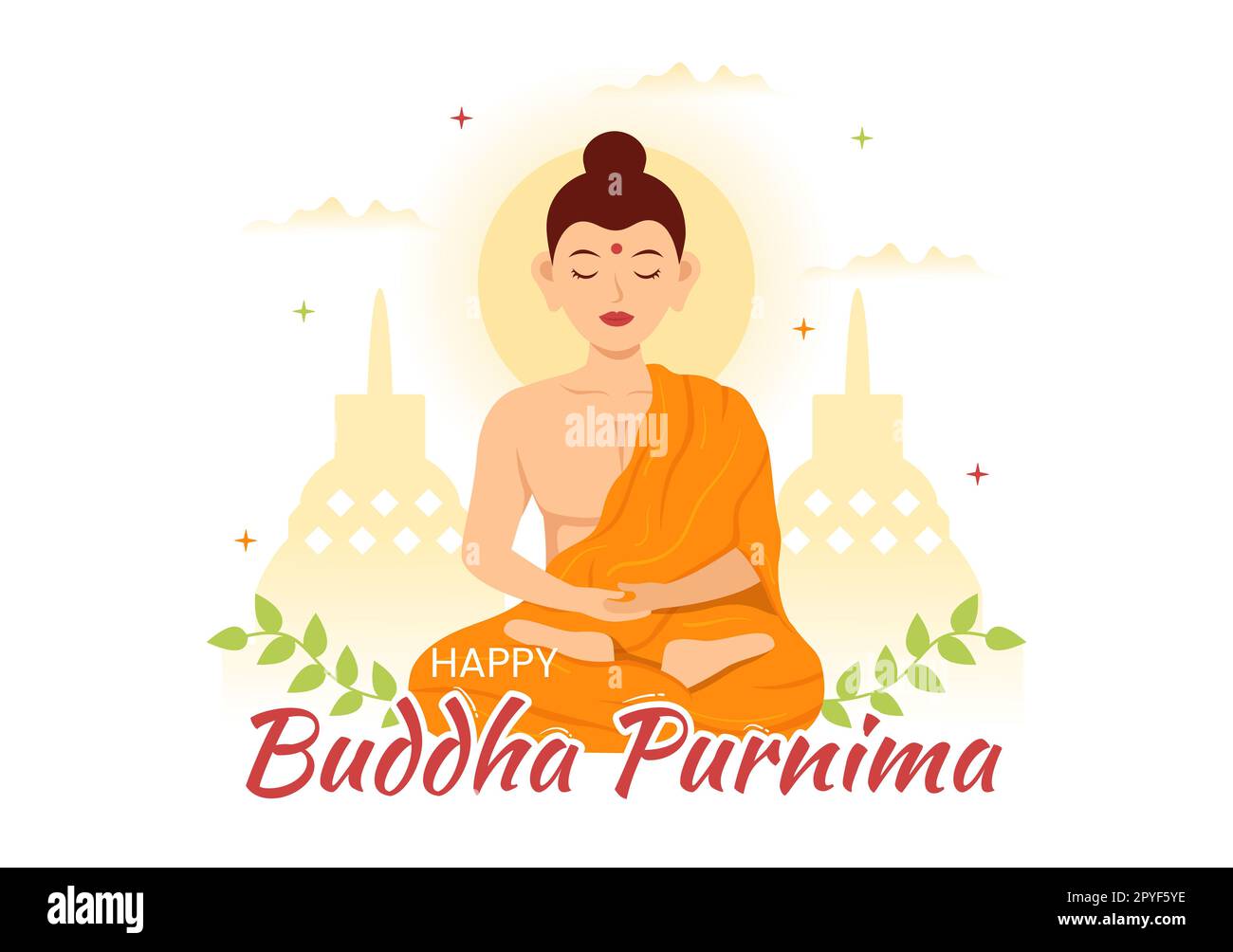 Happy Buddha Purnima Illustration avec Vesak Day ou Festival indien à spirituel en plat dessin main pour bannière Web ou modèles de page d'arrivée Banque D'Images