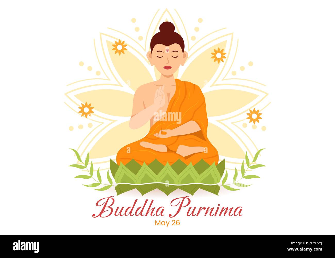 Happy Buddha Purnima Illustration avec Vesak Day ou Festival indien à spirituel en plat dessin main pour bannière Web ou modèles de page d'arrivée Banque D'Images