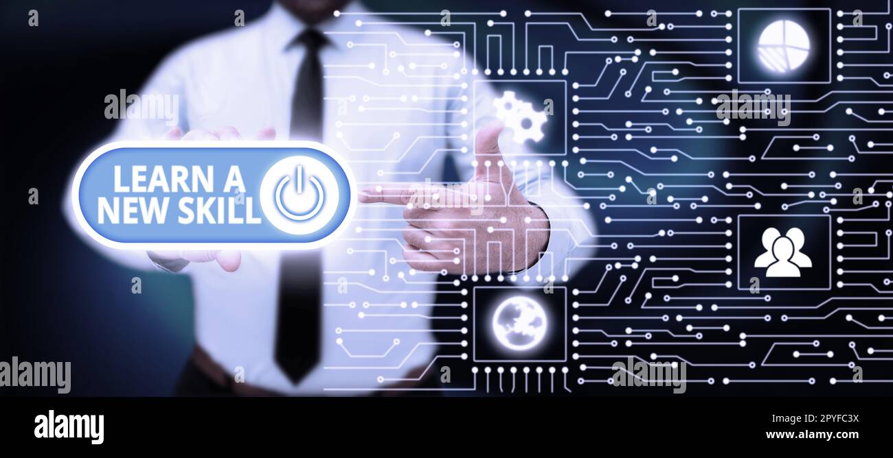 Écriture affichage de texte Apprenez Une nouvelle compétence. Acquisition d'idées d'affaires grâce à l'expérience d'étude enseignée Banque D'Images