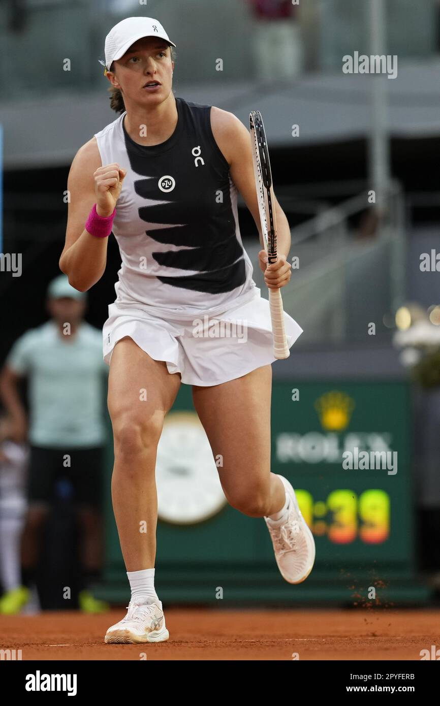 Madrid, Espagne. 03rd mai 2023. IGA Swiatek, de Pologne, fête sa victoire lors de son quart de finale contre Petra Martic, de Croatie, à l'ouverture de Mutua Madrid au stade Caja Magica, à Madrid, en Espagne, mercredi, 3 mai, 2023. Photo de Paul Hanna/UPI crédit: UPI/Alay Live News Banque D'Images