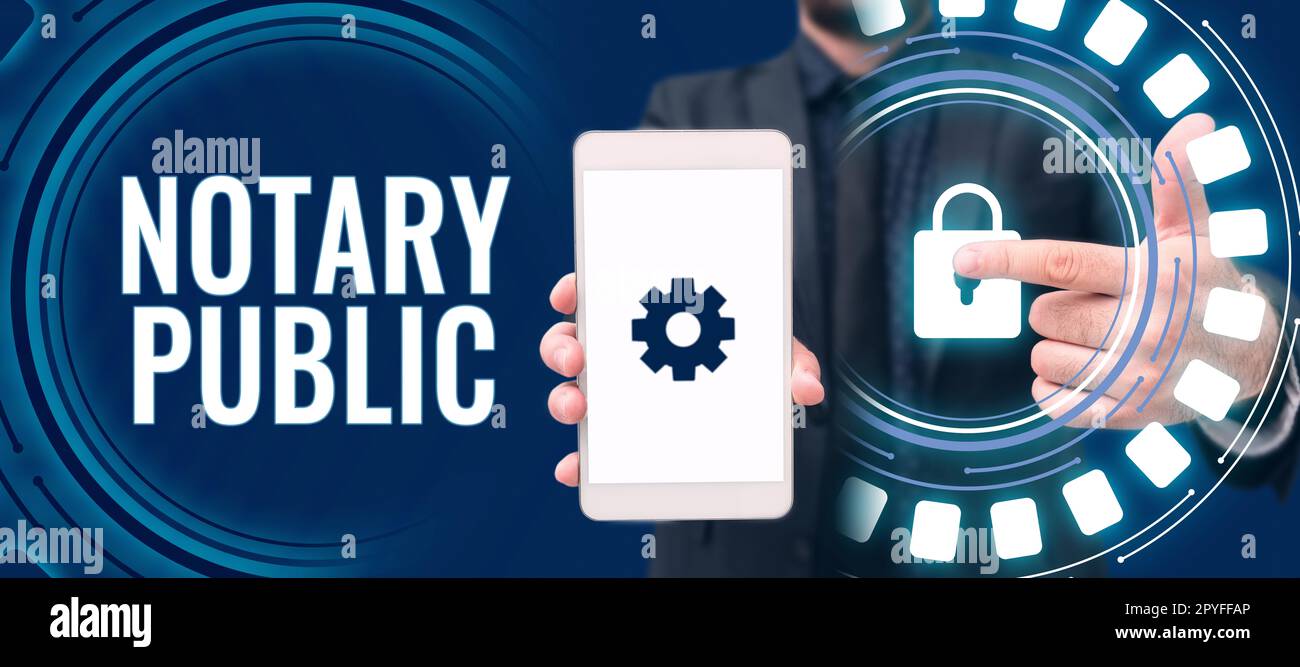 Texte montrant l'inspiration notaire public. Business Showcase légalité Documentation autorisation Contrat de certification Banque D'Images