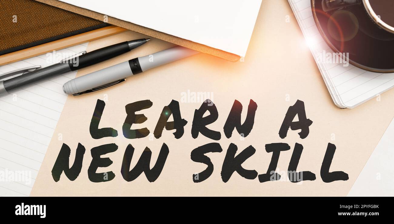 Écriture de texte apprendre Une nouvelle compétence. Aperçu de l'entreprise acquisition de connaissances grâce à une expérience d'étude enseignée Banque D'Images