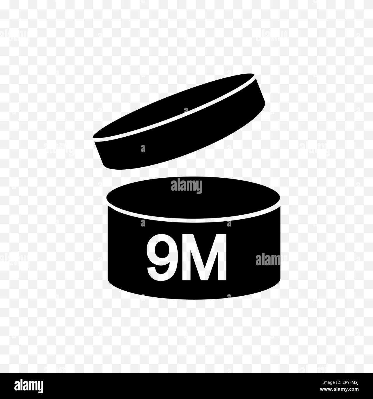 9m icône PAO. Bol avec couvercle ouvert et marquage 9 mois. Période après l'ouverture du panneau. Temps de fraîcheur du produit. Étiquette de validité cosmétique, shampooing, maquillage Illustration de Vecteur