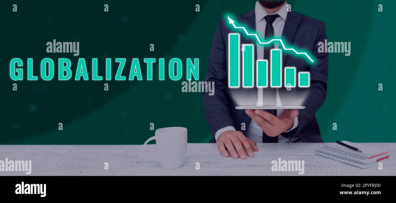 Affichage conceptuel globalisation. Concept Internet développement d'une économie mondiale de plus en plus intégrée marqué Banque D'Images