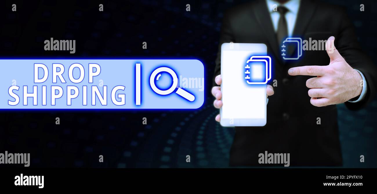 Envoi de texte d'écriture manuscrite. Vitrine commerciale pour envoyer des marchandises d'un fabricant directement à un client plutôt qu'au détaillant Banque D'Images