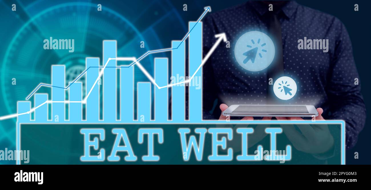 Affichage conceptuel mangez bien. Internet concept pratique de manger seulement les aliments qui sont entiers et non transformés Banque D'Images
