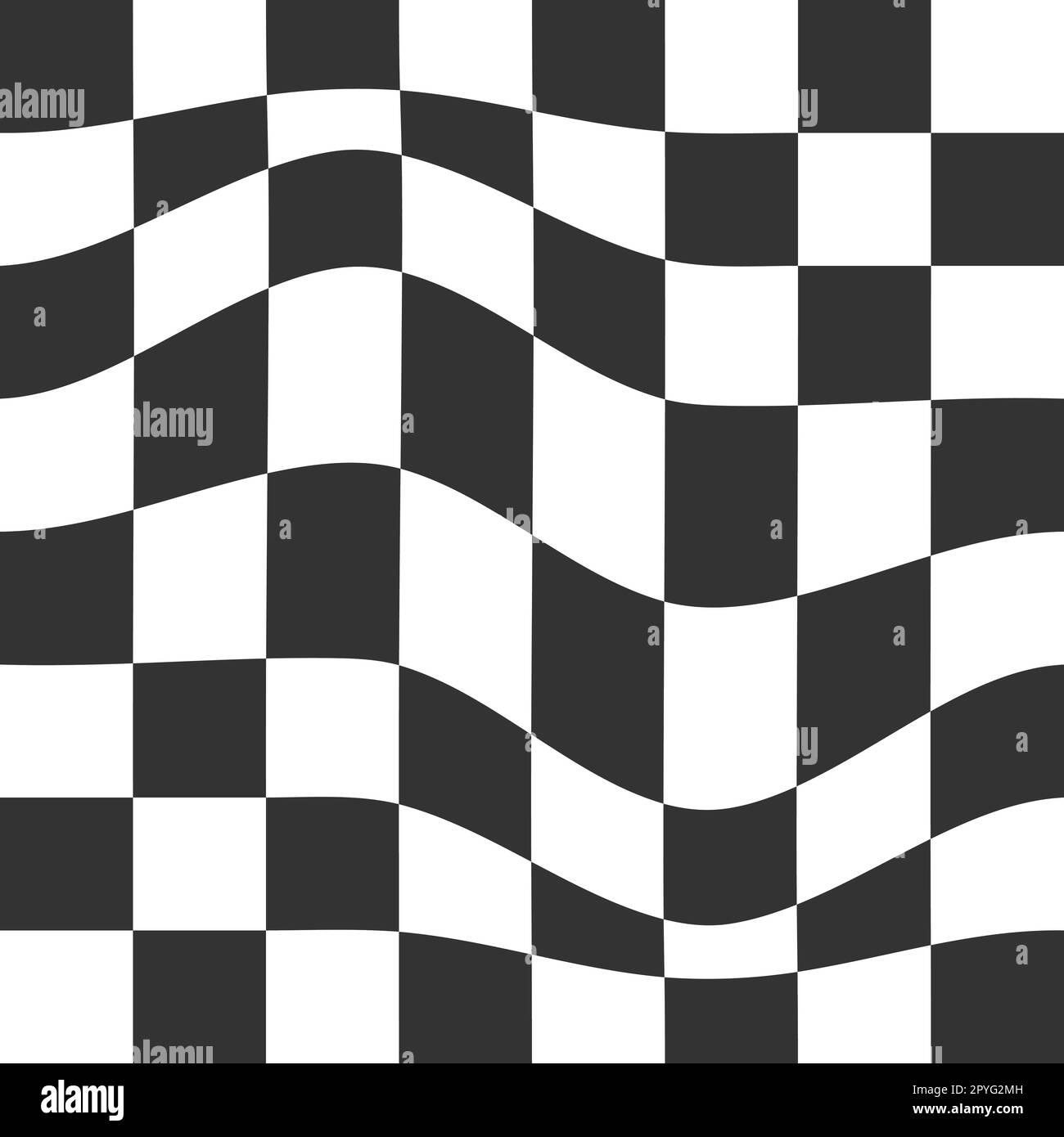 Arrière-plan du jeu d'échecs déformé. Illusion optique à carreaux. Motif psychédélique avec carrés noirs et blancs déformés. Texture de l'indicateur de course. Trippy Illustration de Vecteur