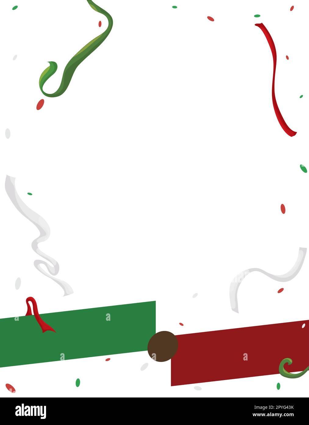 Modèle festif pour des vacances mexicaines avec des étiquettes vierges, des banderoles et des confettis dans un style de dessin animé. Illustration de Vecteur