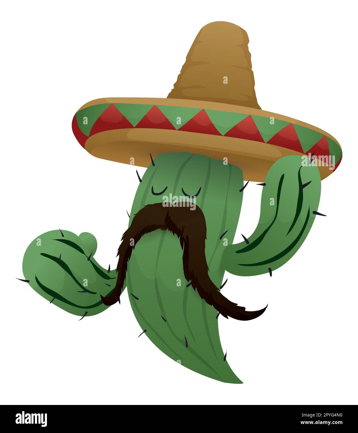 Caractère mexicain d'un cactus vert avec une grosse moustache portant un chapeau de charro. Conception isolée avec effet dégradé. Illustration de Vecteur