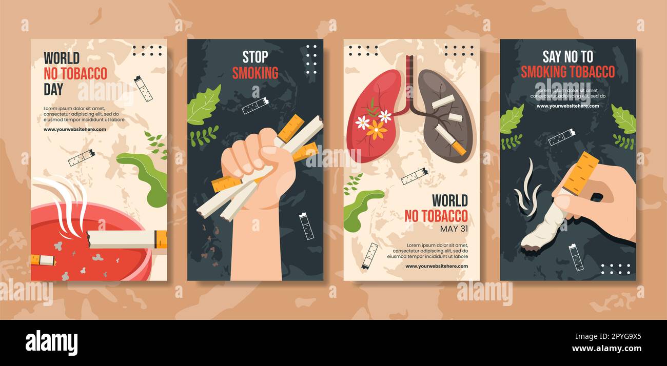 Journée mondiale sans tabac social médias histoires Flat Cartoon dessins à la main modèles Illustration Banque D'Images