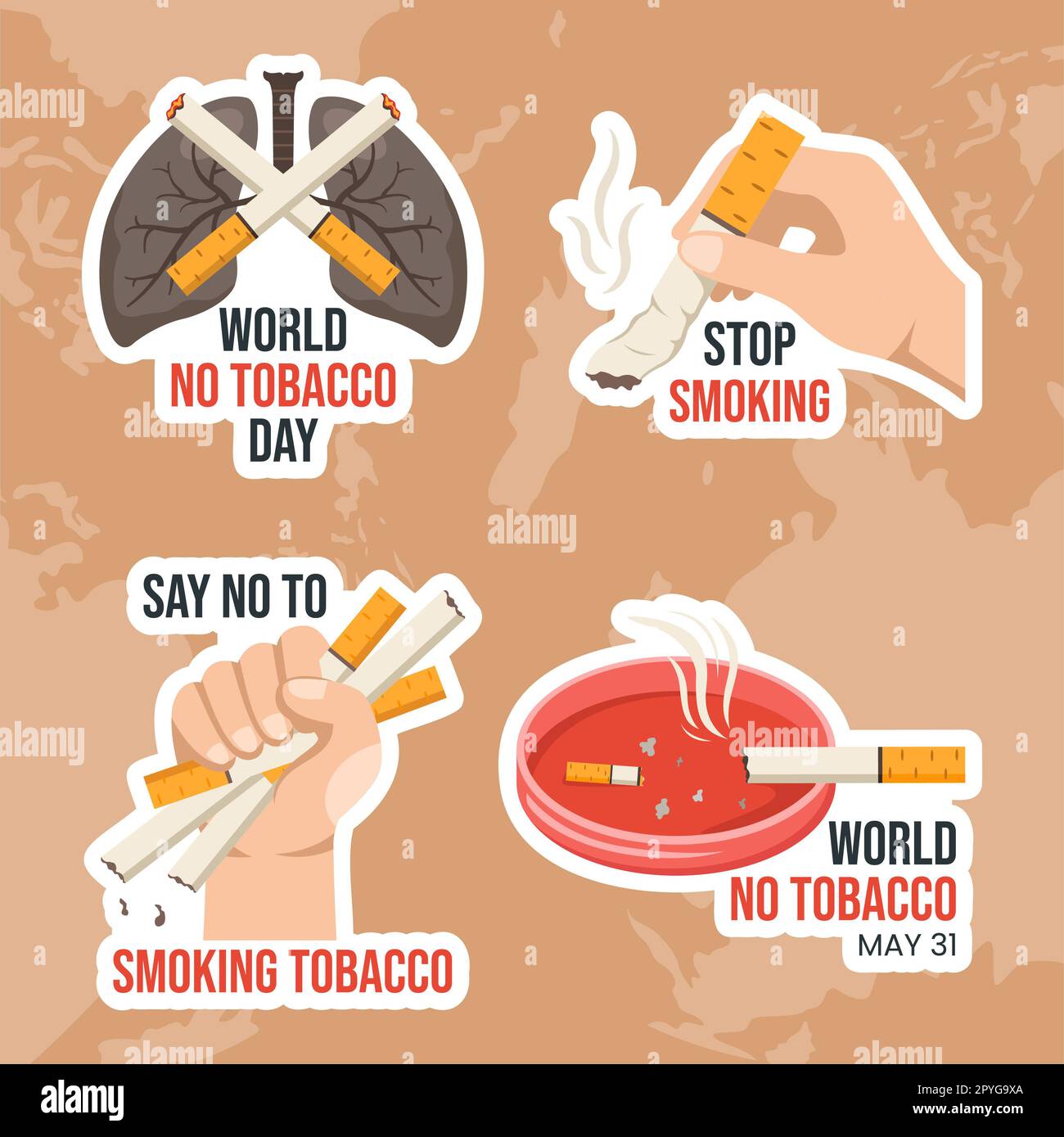 Étiquette de la Journée mondiale sans tabac dessin à la main du dessin à la main des modèles Illustration d'arrière-plan Banque D'Images