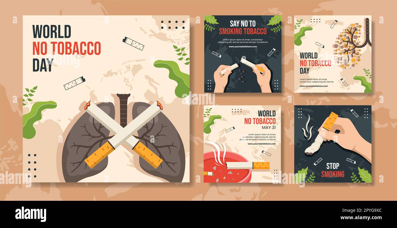 World No Tobacco Day social Media Post Flat Cartoon modèles dessinés à la main Illustration d'arrière-plan Banque D'Images
