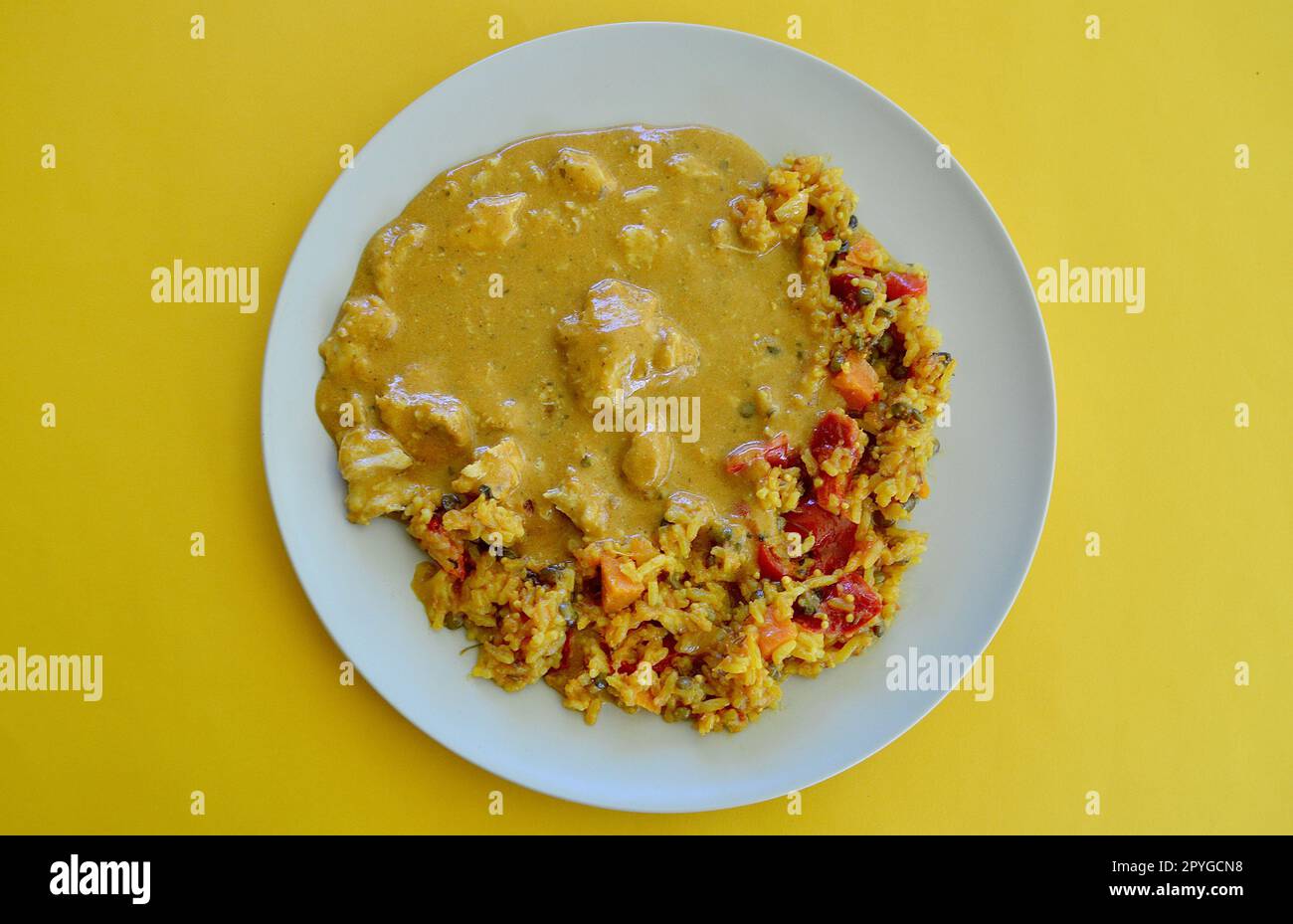 Poulet noix de cajou korma avec riz Banque D'Images
