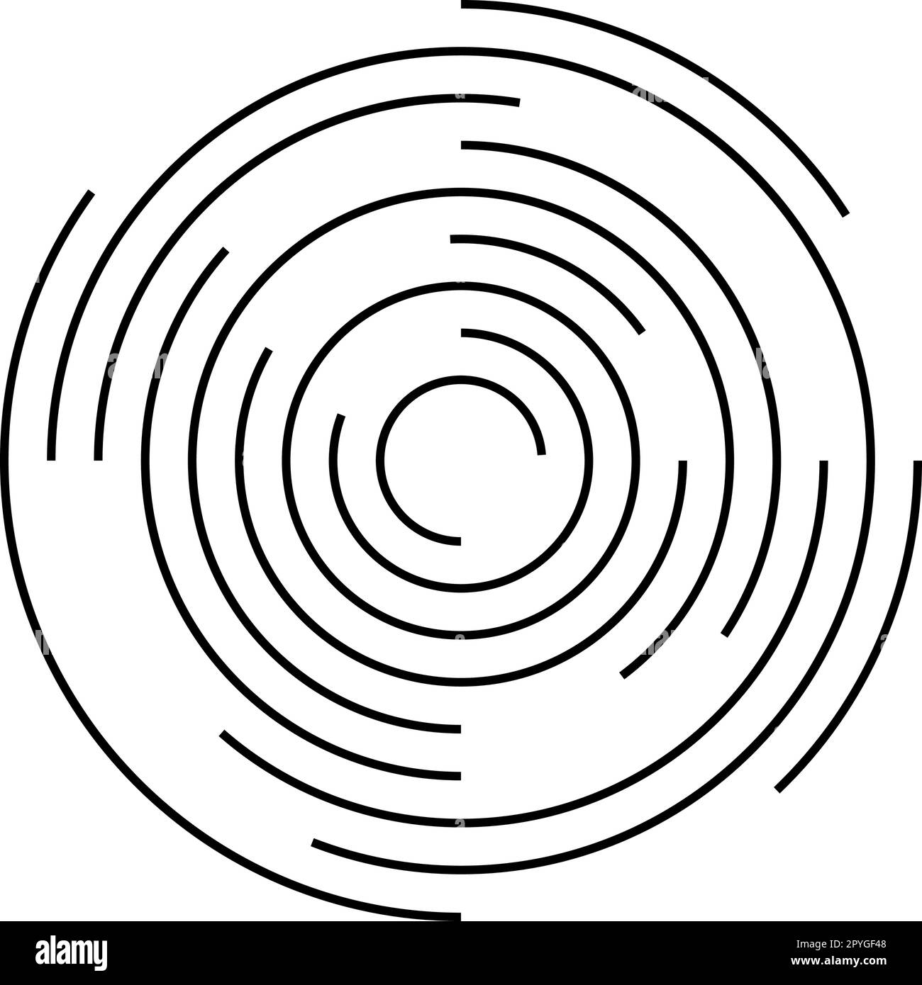 Icône d'ondulation circulaire. Cercles concentriques avec lignes rompues. Vortex, onde du sondeur, onde sonore, onde solaire, signaux de signal isolés sur fond blanc Illustration de Vecteur