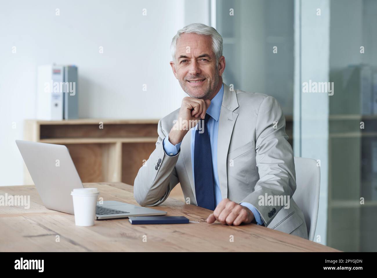 Cette entreprise ne fait que monter. Portrait d'un homme d'affaires mature travaillant sur un ordinateur portable dans un bureau. Banque D'Images