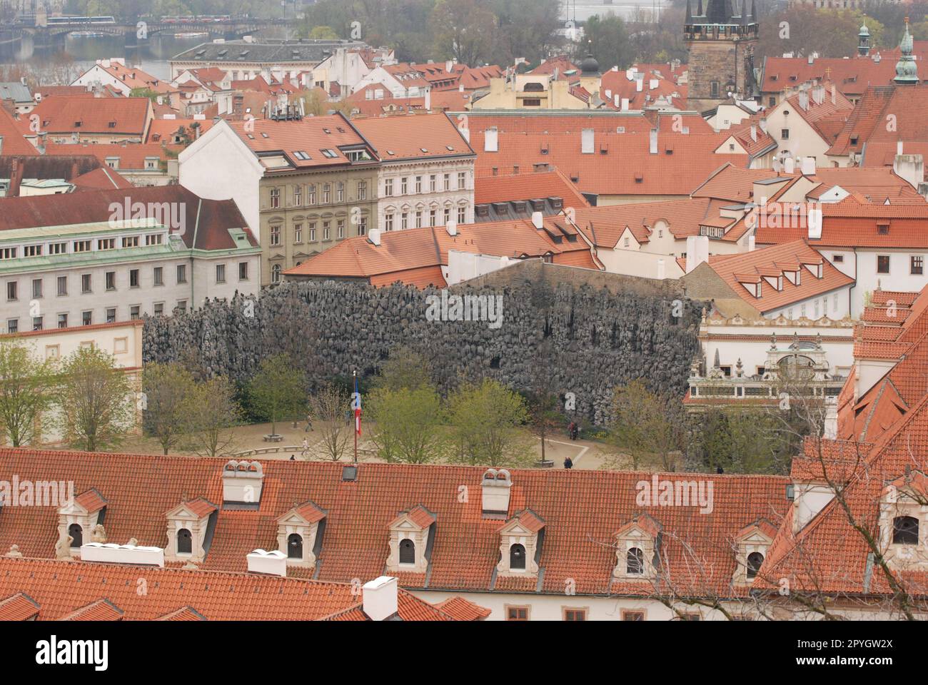 Vue aérienne des jardins historiques de Wallenstein dans la vieille ville de Prague, République tchèque Banque D'Images