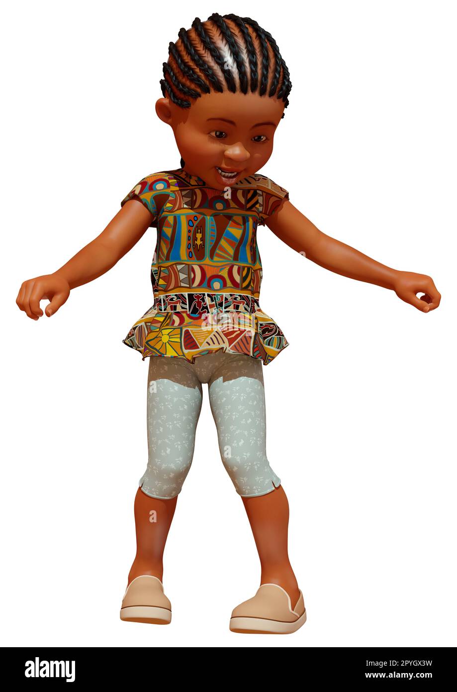 3D rendu d'une caricature africaine fille isolée sur fond blanc Banque D'Images