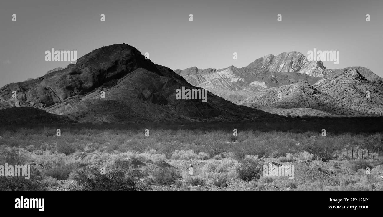 Vaste paysage à Uspallata, Mendoza, Argentine. Photographie en noir et blanc. Banque D'Images