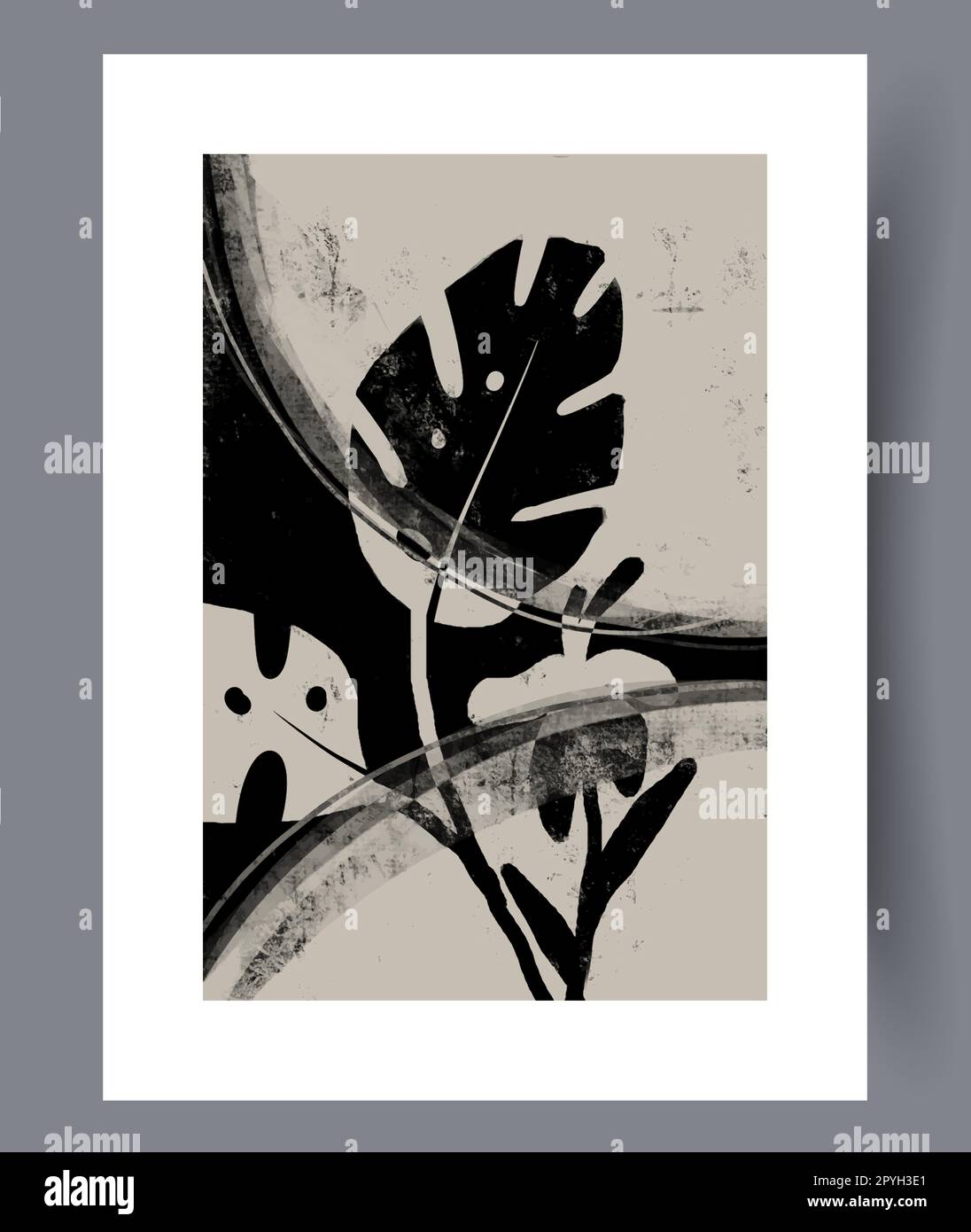 Imprimé art mural feuilles naturelles plantes encore en vie. Affiche à feuilles abstraite minimale imprimable. Œuvres d'art murales pour le design intérieur. Arrière décoratif contemporain Banque D'Images