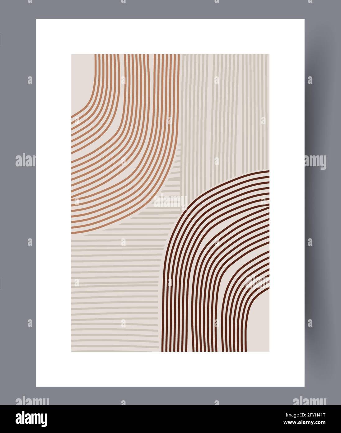 Imprimé mural boho pastel à rayures abstraites. Décor contemporain avec boho. Œuvres d'art murales pour le design intérieur. Résumé minimal imprimable Banque D'Images