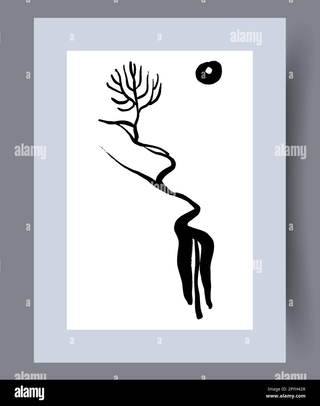 Paysage pleine lune soir arbre mur art imprimé Banque D'Images