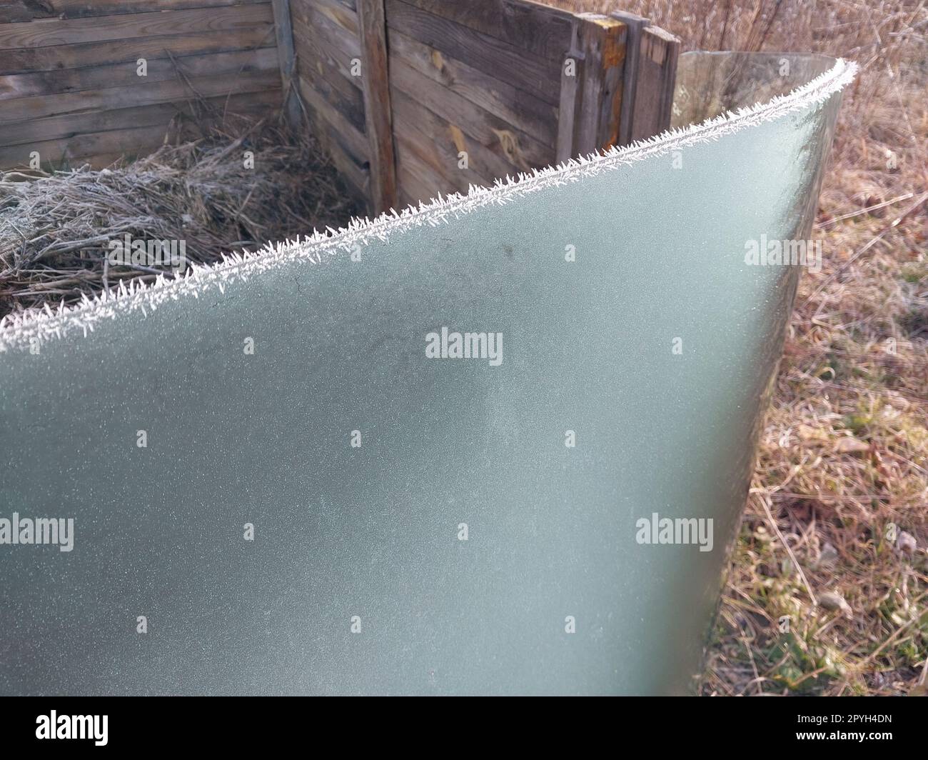 Givre sur verre de voiture gelé Banque D'Images