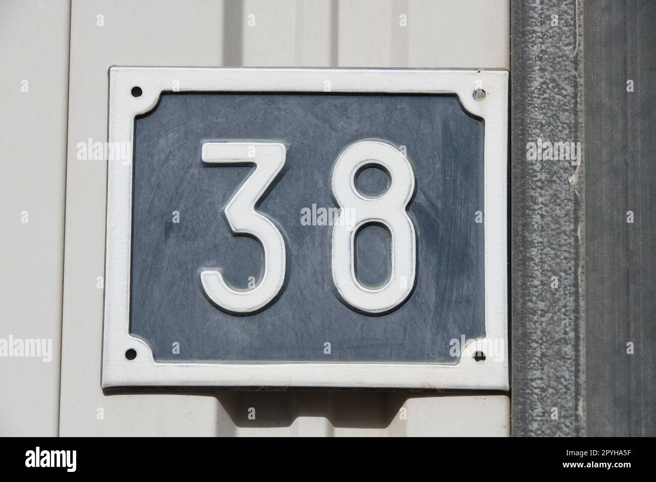 Numéro 38 sur une maison, la Nucia, province d'Alicante, Costa Blanca, Espagne Banque D'Images