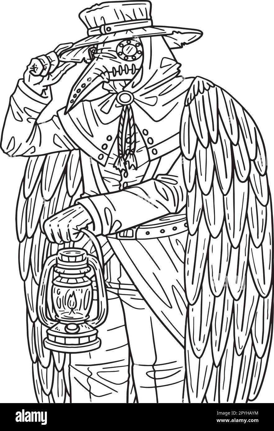 Halloween Plague Doctor Isolated coloriage page Illustration de Vecteur