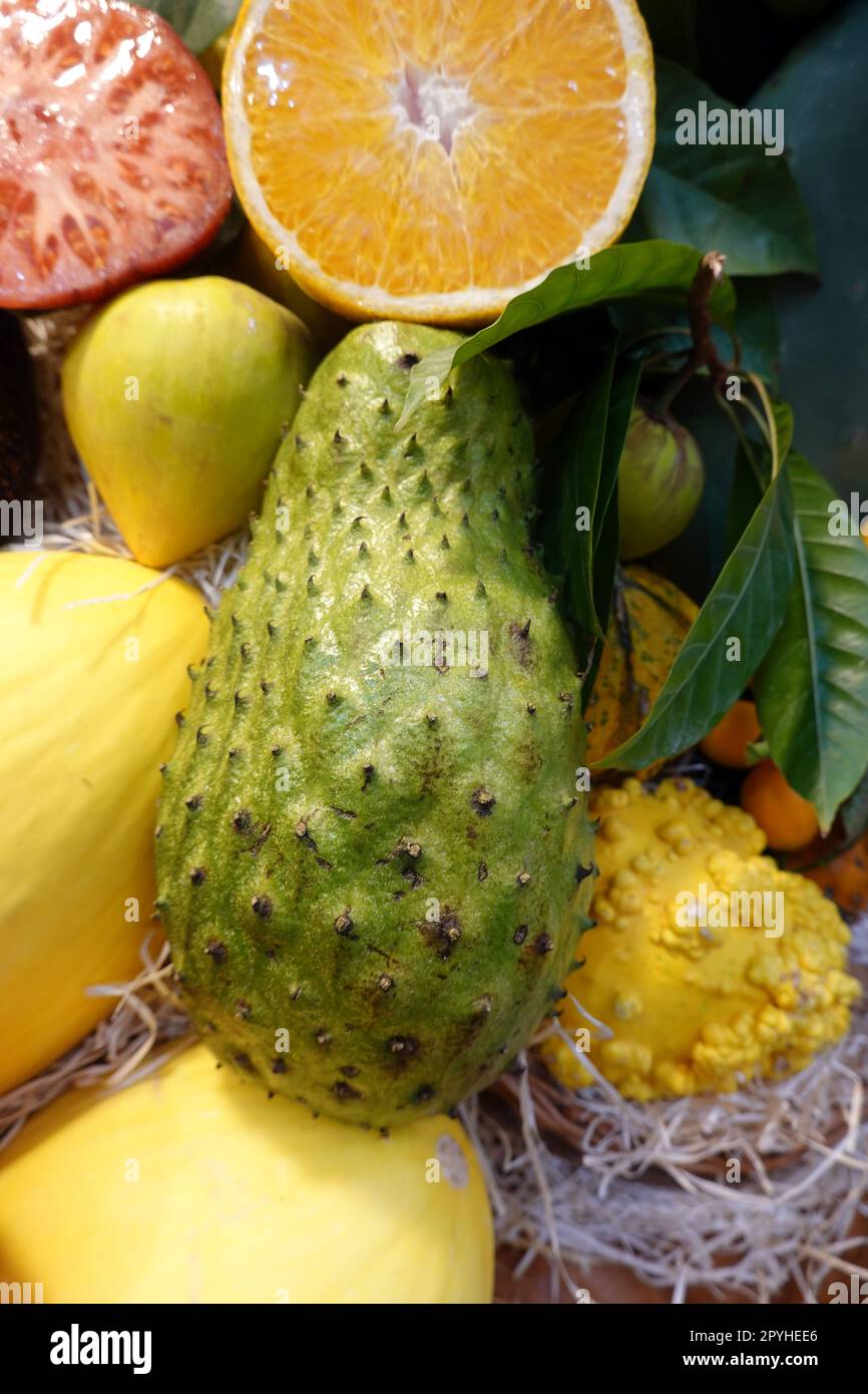 Stachelannone, Sauersack (Annona muricata) in der Markthalle Mercado de Vegueta Banque D'Images