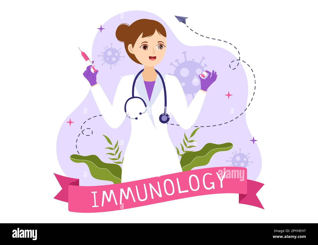 Immunologie Illustration avec les personnes système de protection immunitaire aider à se débarrasser des infections et des bactéries nocives dans les modèles de dessin à la main de Cartoon Banque D'Images