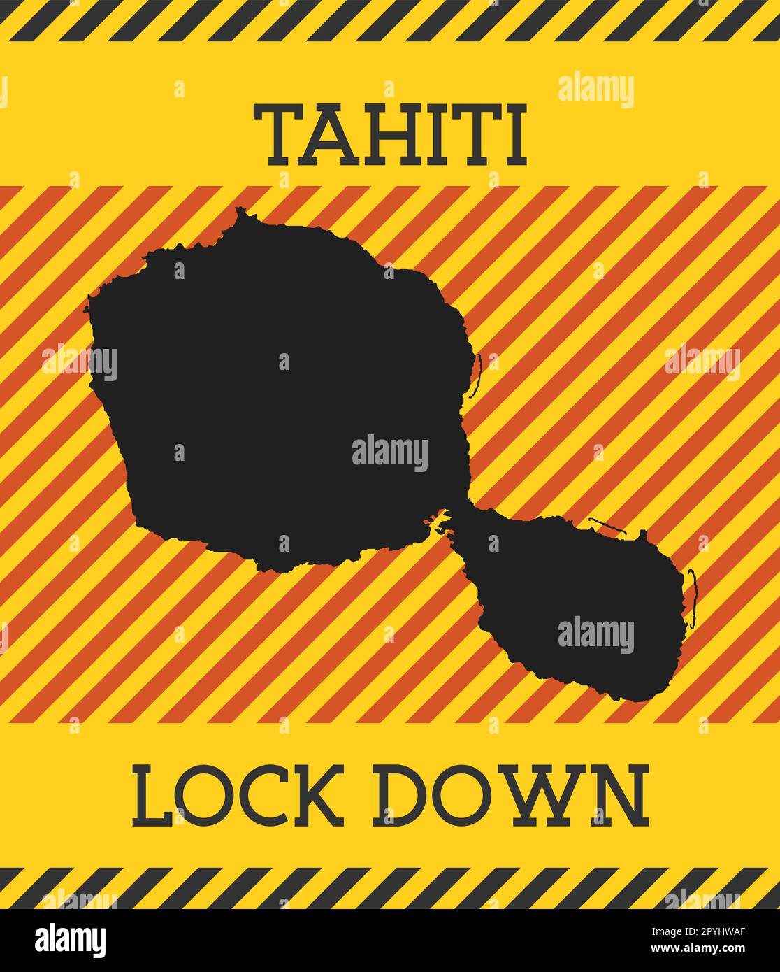 Panneau de verrouillage Tahiti. Icône de danger de pandémie de l'île jaune. Illustration vectorielle. Illustration de Vecteur