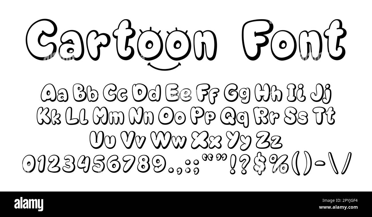 Police ou type de bulle BD, police de bulle, alphabet gras. Anglais ABC chiffres et chiffres drôles, alphabet latin vecteur gonflé et chubby lettres a Illustration de Vecteur