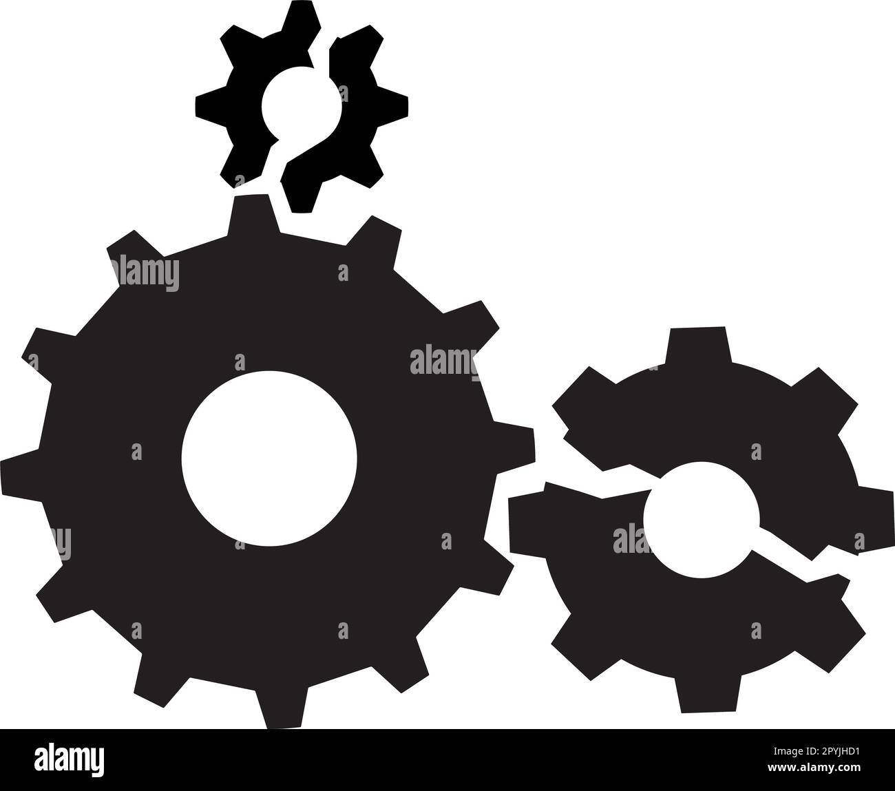 icône de cog brisée sur fond blanc. symbole de roue dentée brisée de l ...