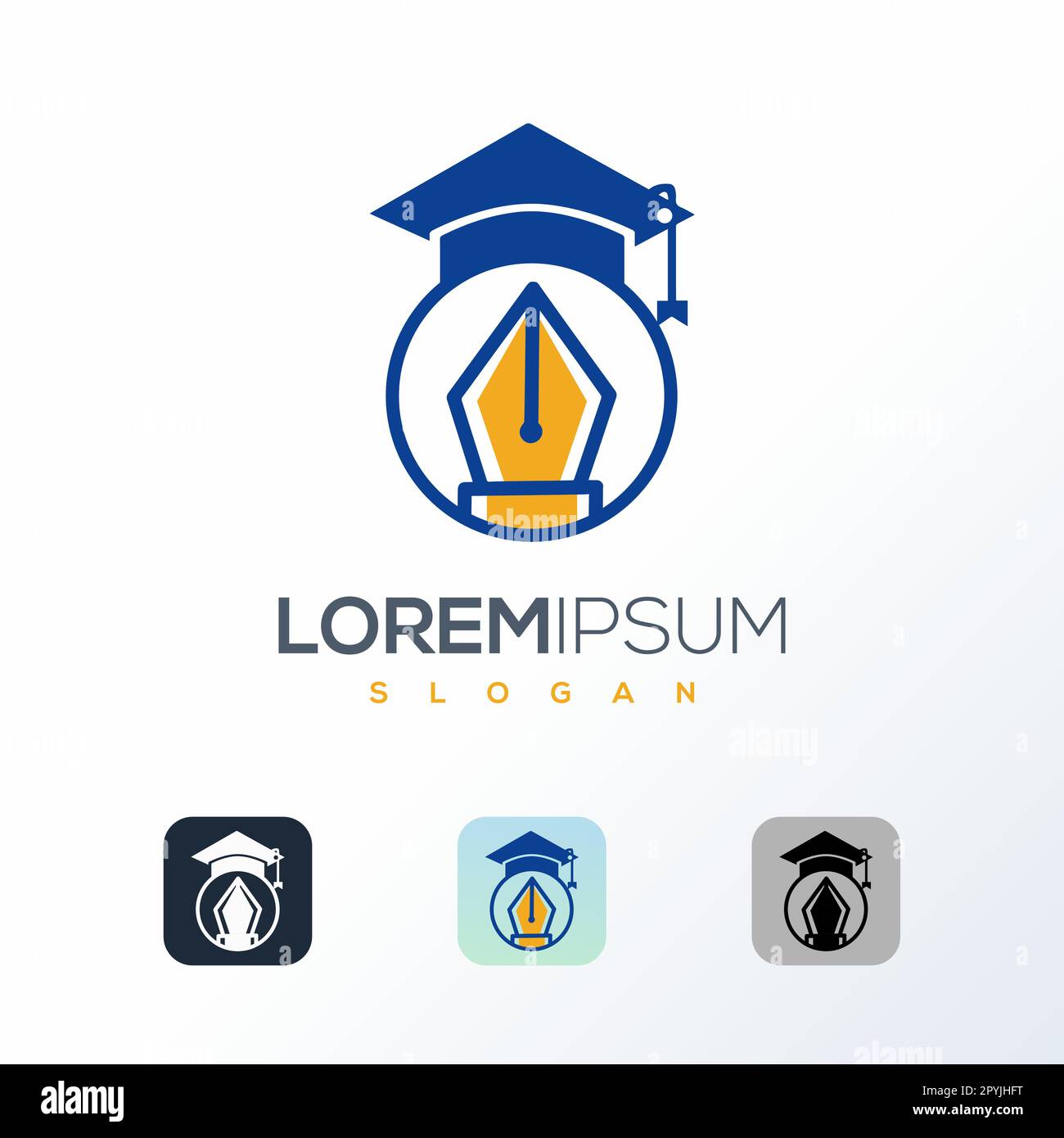 Modèle vectoriel de conception de logo éducation et remise des diplômes. Capuchon de graduation et logo de concept de stylo. Illustration de Vecteur
