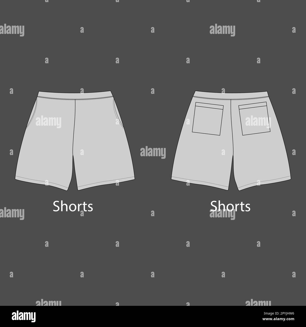 Dessin technique de mode pour les shorts pour hommes en graphique vectoriel. Short CAD maquette Illustration de Vecteur