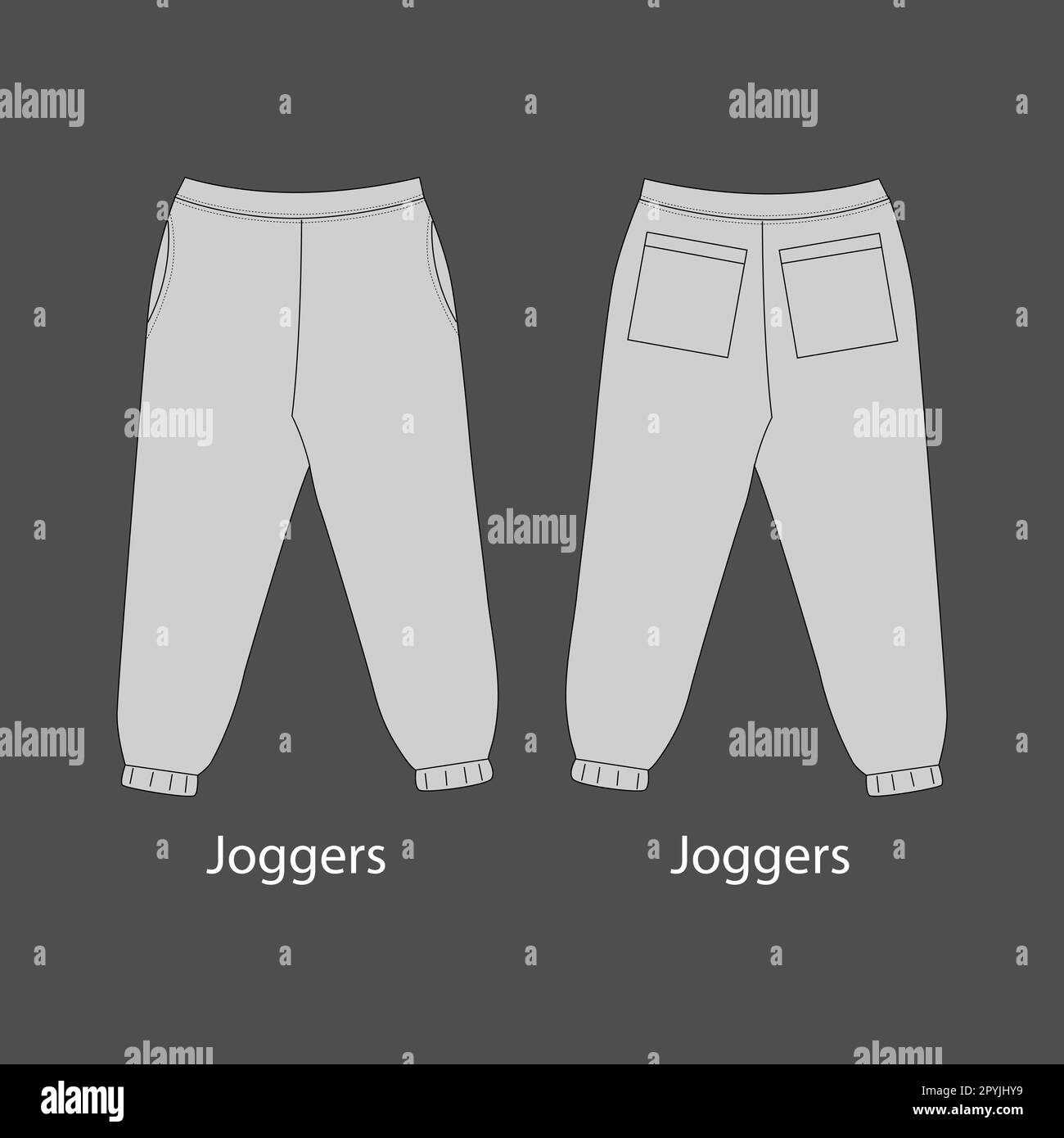 Jogging ample. Pantalon de jogging avec cordon élastique à la taille pour un style décontracté. Vêtements décontractés pour hommes. Jogger CAD. Illustration de Vecteur