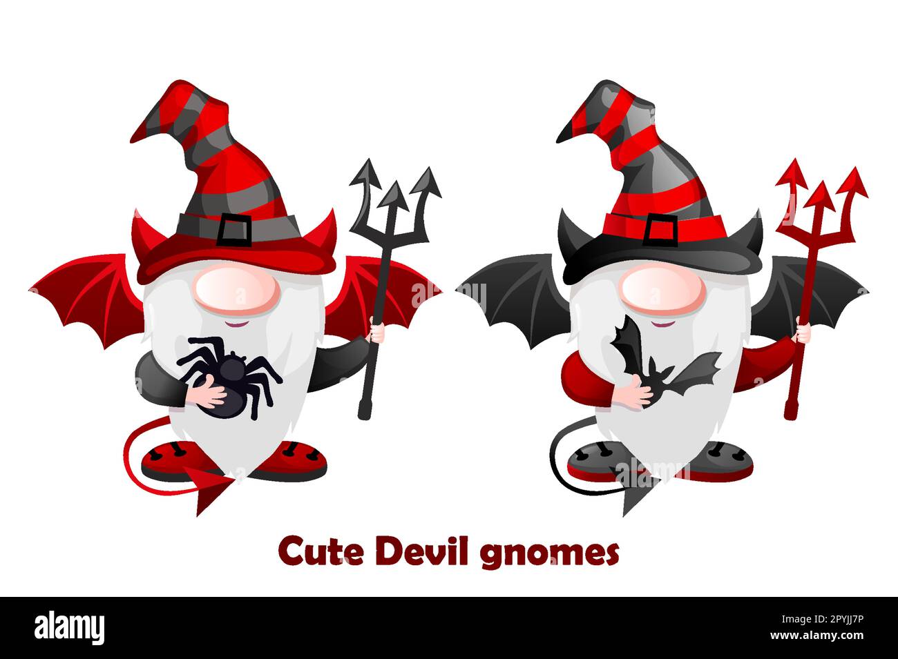 Cartoon Devil gnomes avec les devils trident. Personnage de leprechun d'Halloween Illustration de Vecteur