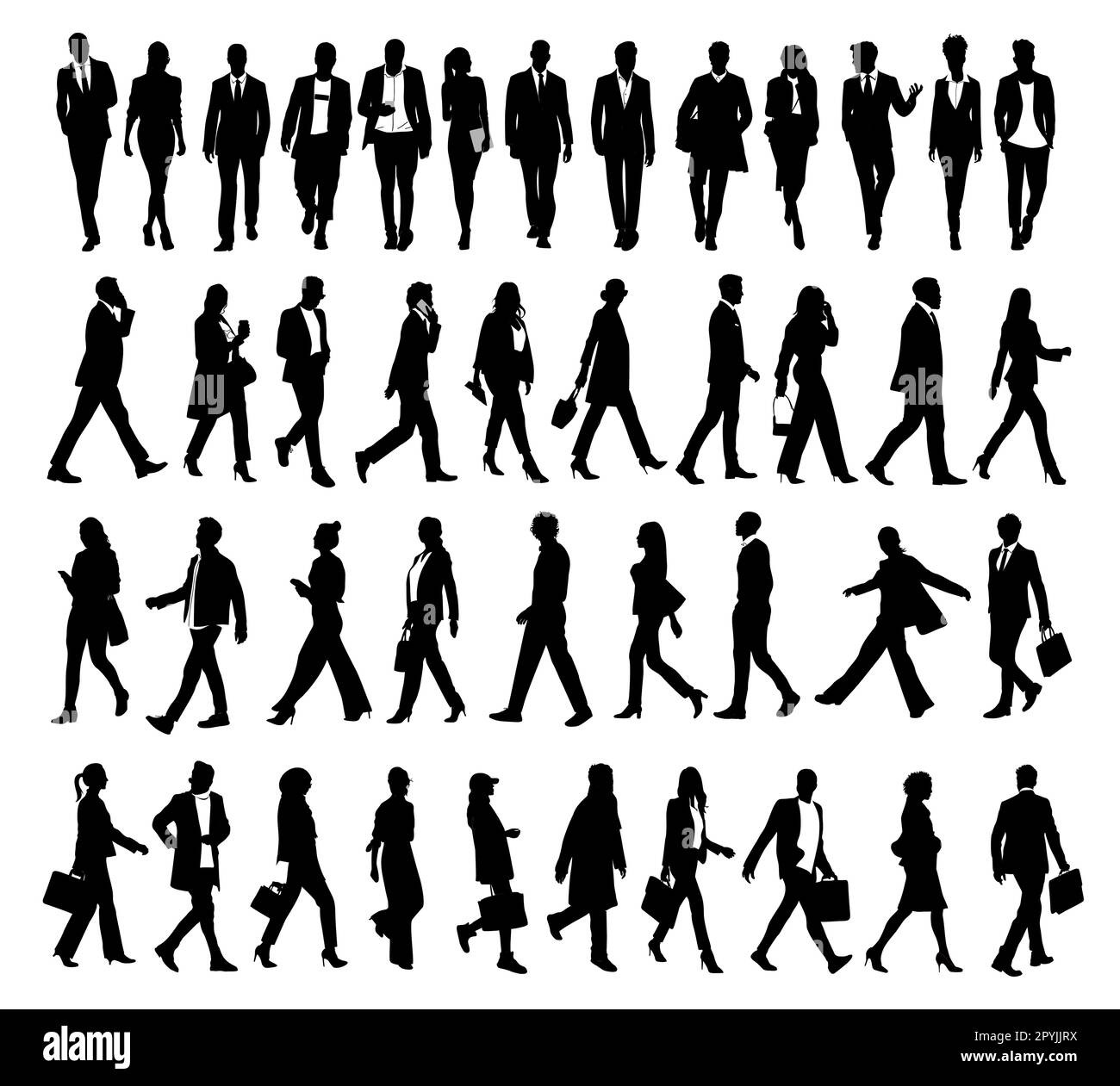 Silhouettes de gens d'affaires marchant sur blanc. Illustration de Vecteur