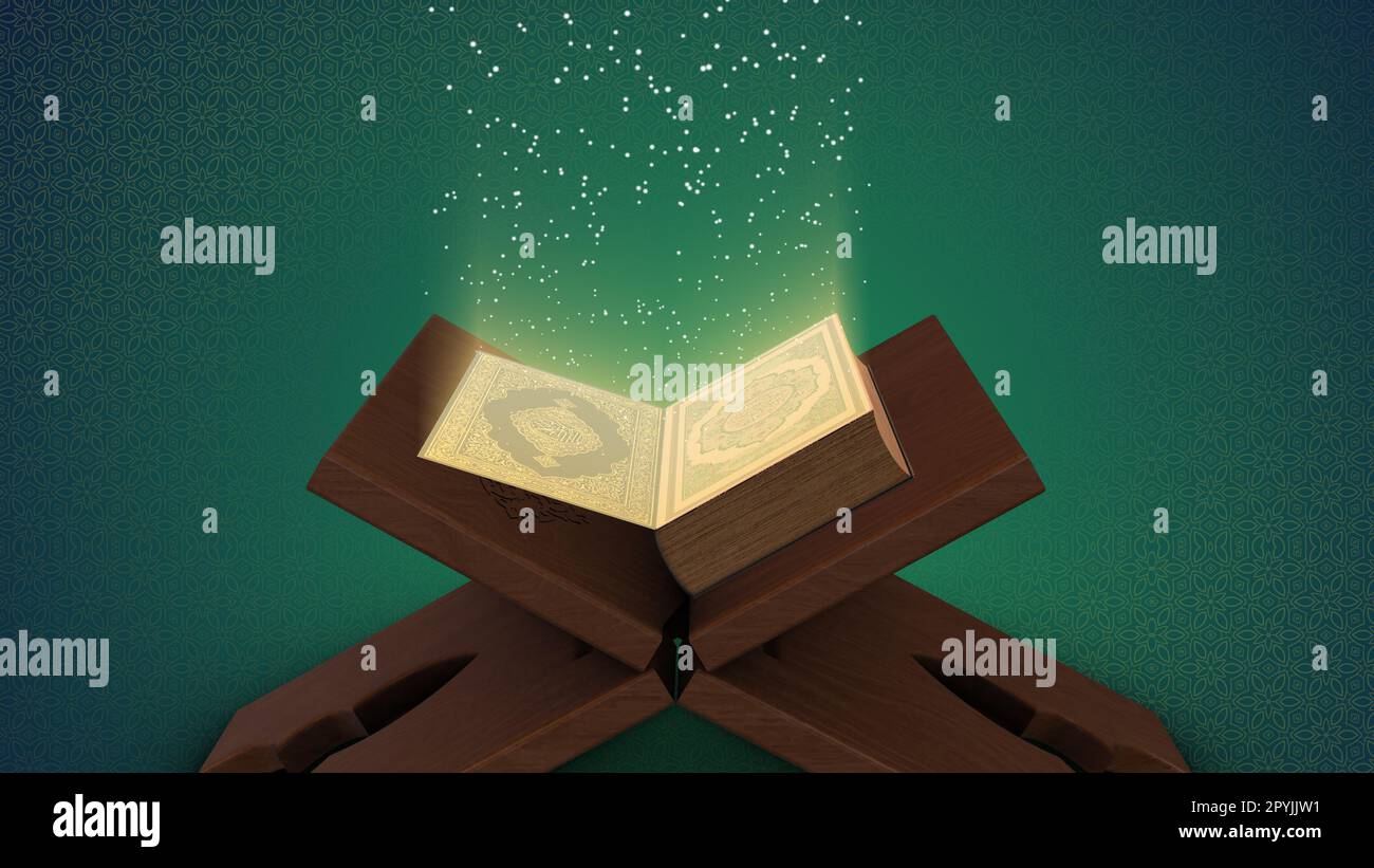 Coran le Saint Livre islamique avec des particules magiques Banque D'Images