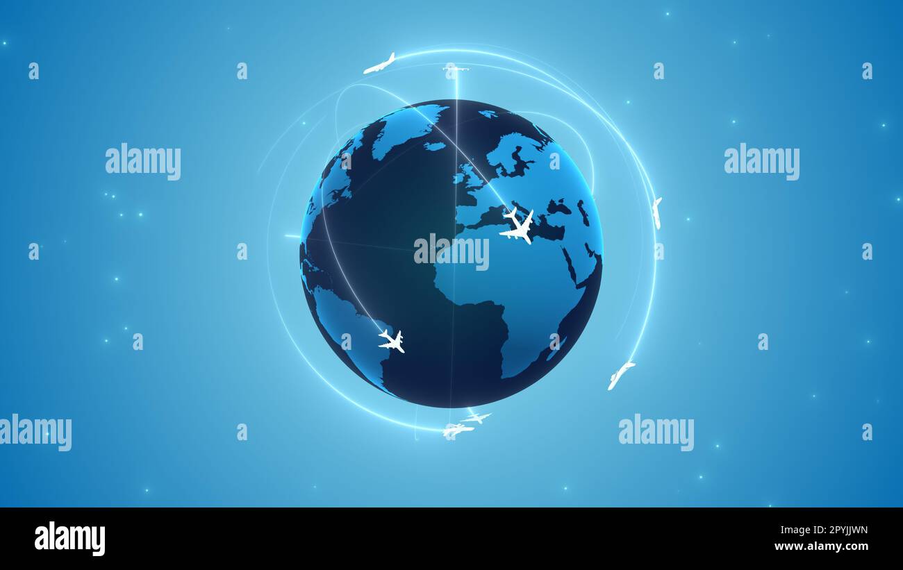 Concept de voyage avec avion volant autour de la terre Banque D'Images