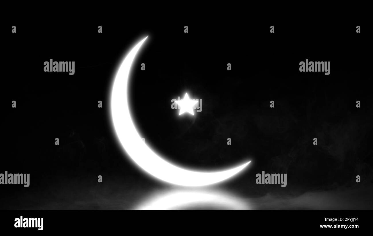 Zoom sur l'étoile céleste et le croissant de la lumière éclatante de Ramzan Banque D'Images
