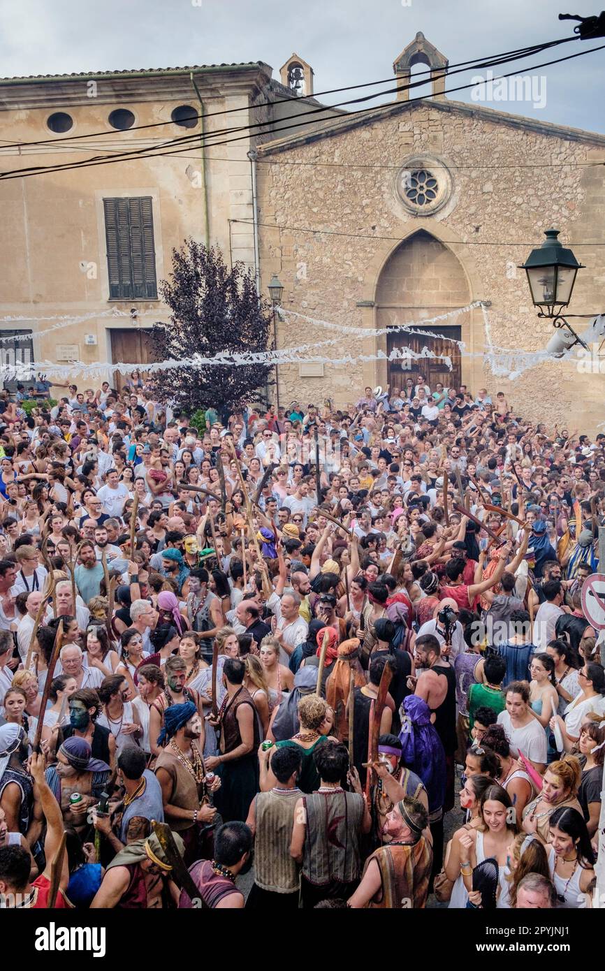 plaza de Sant Jordi, Moros y cristianos, fiesta de la Patrona, Pollença, Majorque, Iles baléares, Espagne Banque D'Images