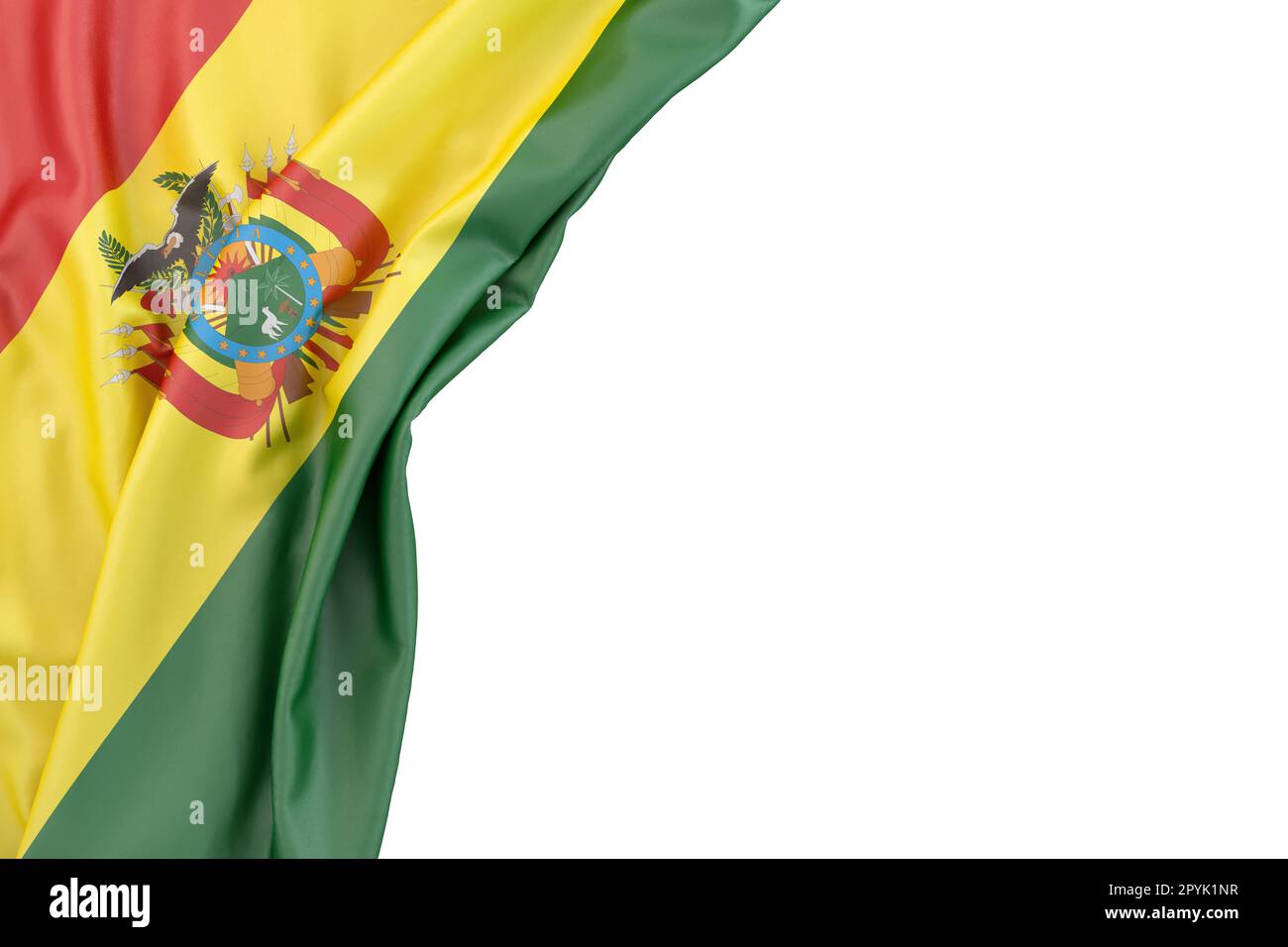 Drapeau de la Bolivie dans le coin sur fond blanc. 3D rendu. Isolé Banque D'Images