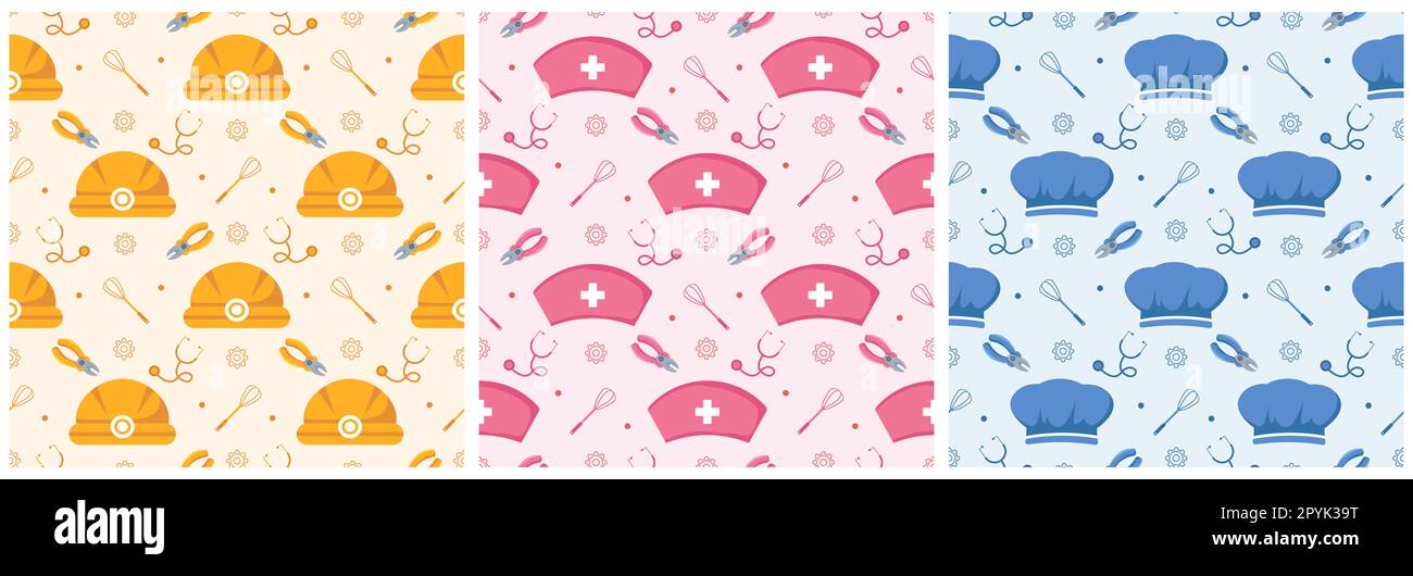 Ensemble de l'illustration de la conception du modèle sans couture Happy Labor Day avec différentes professions dans le modèle d'élément dessiné à la main Banque D'Images