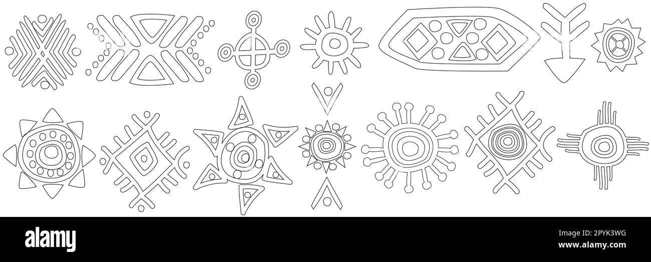 Ensemble de motifs géométriques tribaux africains abstraits Banque D'Images