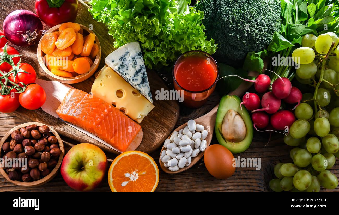 Produits alimentaires représentant le régime nutritaire Banque D'Images