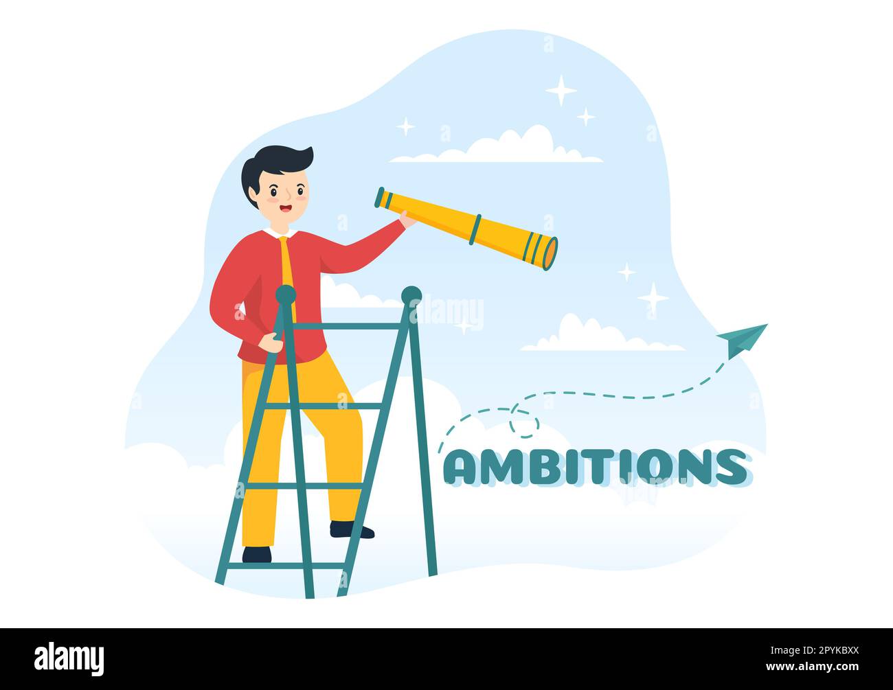 Illustration de l'ambition avec l'Entrepreneur grimper l'échelle vers le succès et le développement de carrière dans le modèle de dessin manuel de plan d'affaires de dessin plat Banque D'Images
